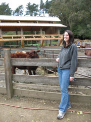 Julie poses with some cows at the Tilden petting zoo