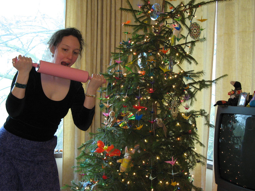 Sasha eating her new space-aged rolling pin