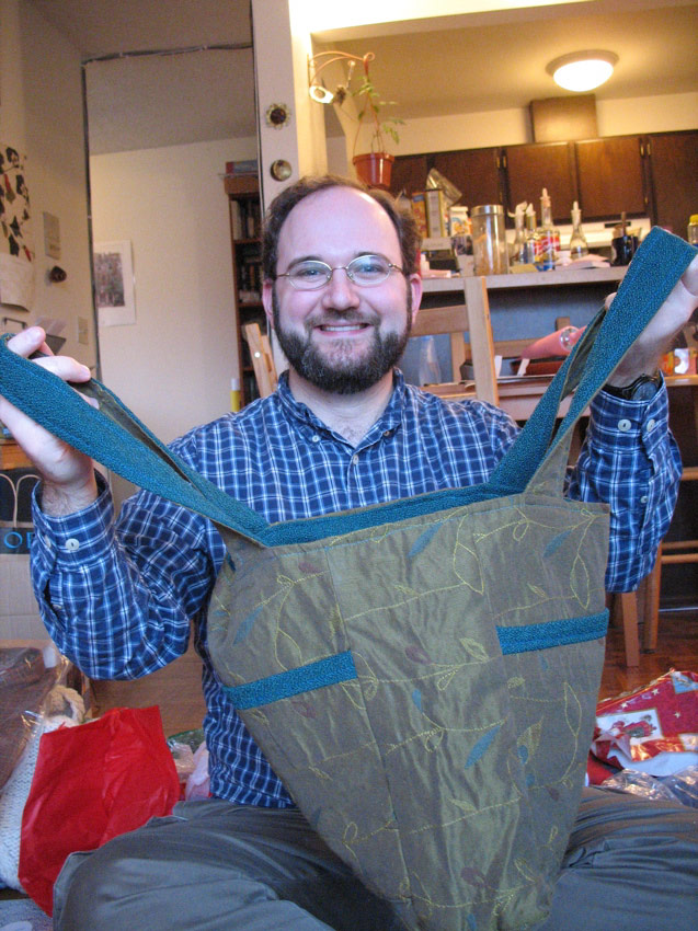 Michael opening a present