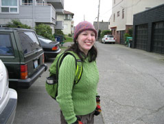 Sasha with her new backpack (and new computer inside)