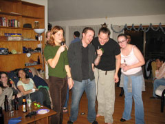 Becca, Conor, Justin and Ingrid sing karaoke